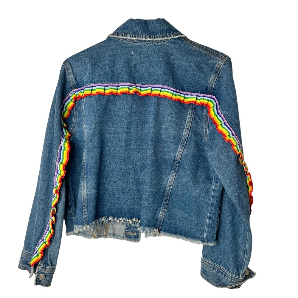Sunset & Spring Bloomingdales Rainbow Ruffle Denim Jacket XS - Picture 4 of 5